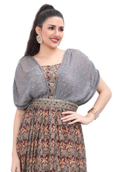 Grey Kalamkari Designer Kurti with Butterfly Sleeves and Belt